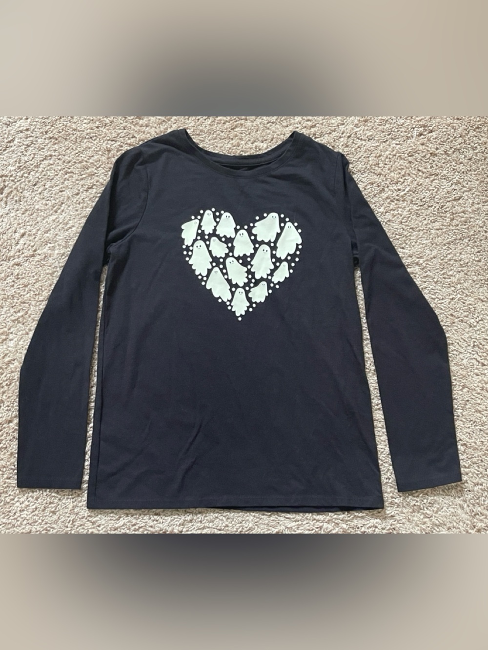 Cat & Jack Black Long-Sleeve Tee w/ glow in the dark ghost heart graphic XL 14